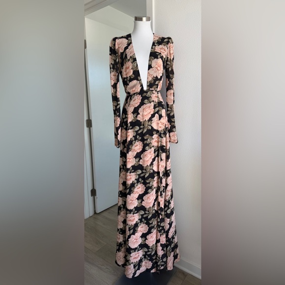 Reformation Dresses & Skirts - Reformation Black Maxi Dress with Pink Floral Print
